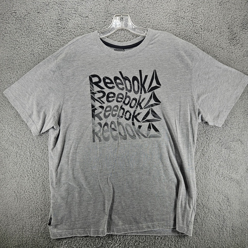 Reebok Mens 2XL Gray Graphic T-Shirt Short Sleeve Wavy Logo Tee